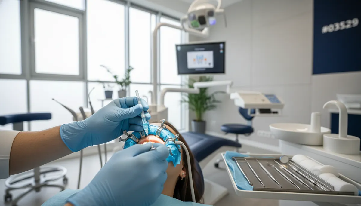 Examinare retracție gingivală cu sondă parodontală la Anghele Dental Iași